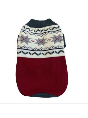 SAM And Coco small breed dog red cream and gray sweater size large